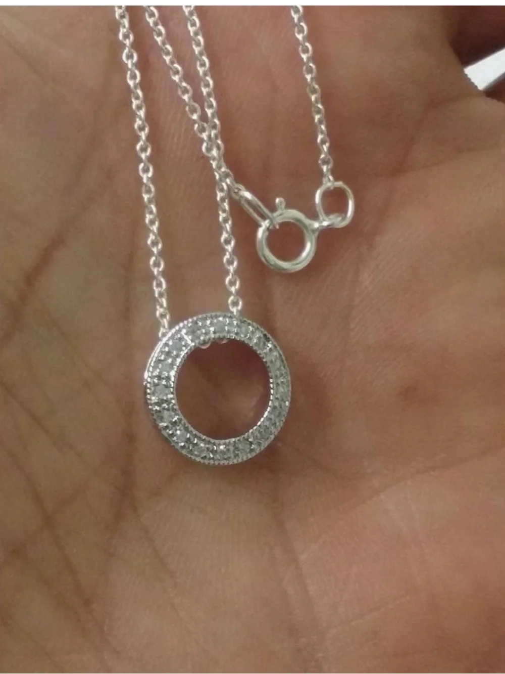 Crystal Pavé Open Circle Necklace in Silver